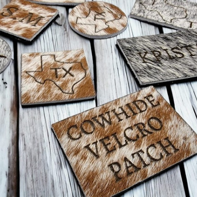 Personalized Genuine cowhide velcro or sew-in Patch | laser etched | Customised with Text or initials| Rectangle, Circle, square - Hat patch