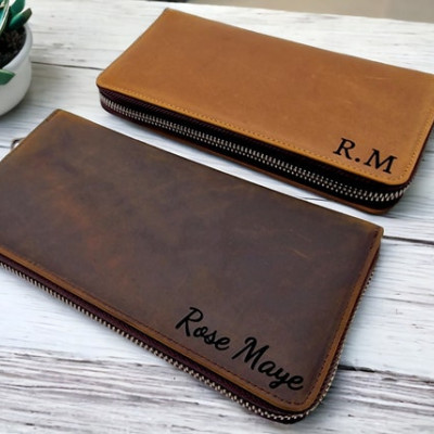 Customised / personalised ladies premium Genuine Leather Wallet - Large leather wallet with custom embossed name or initials