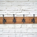 Wooden Coat and hat Hooks with Pine base and Vintage Cast Iron Hooks - Handmade in the U.K