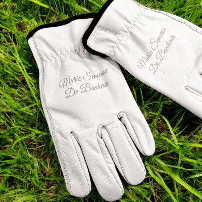 Custom engraved genuine leather gardening gloves | Laser engraved with your logo or custom text!