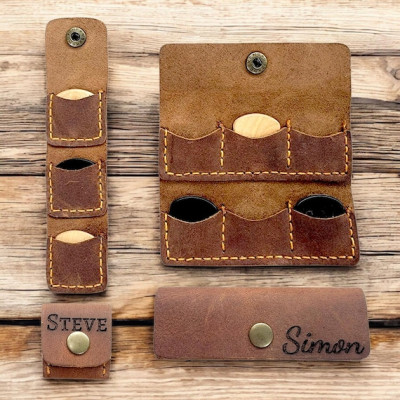 Leather Guitar Pick Pouch - For 3 or 6 Plectrums- Add your text or logo