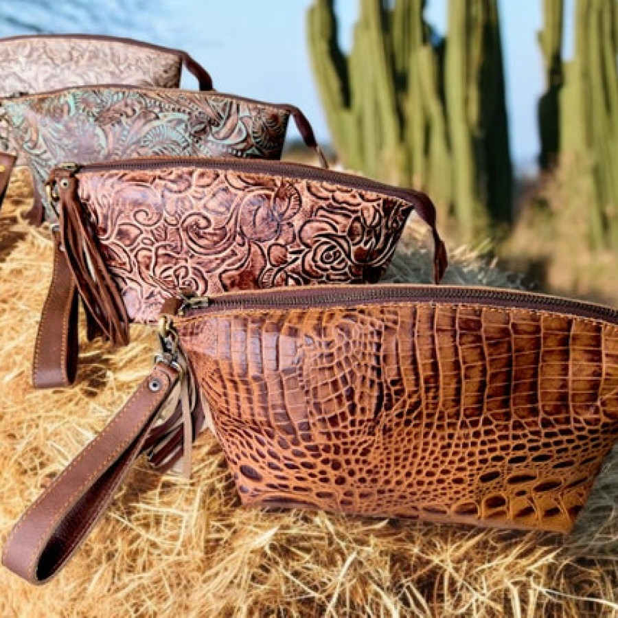 Western Style Women's Embossed Genuine Leather Clutch  |  4 stunning Designs Available!  Leather clutch purse