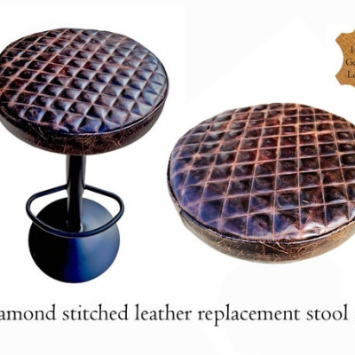 Handmade Genuine Leather Round stool Replacement Seat /  for Counter Stools and bar stools - Various colors Available