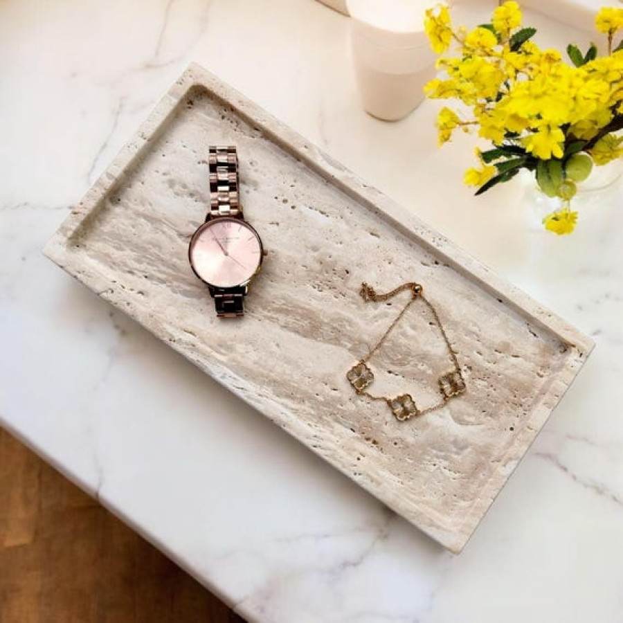 Beige Travertine Marble Decorative Rectangular Tray