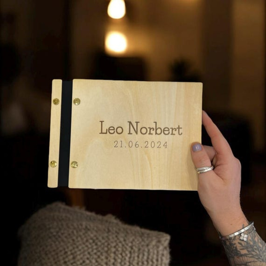 Personalised Wooden Scrapbook or Guest Book – Custom Engraved Pine Ply Cover – Travel Journal, Wedding Guestbook, Memory Album