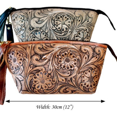 Tooled Leather Clutch | Western Style Women's Clutch | Unique Design Leather purse / washbag