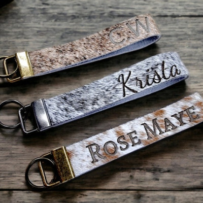 Custom Laser Embossed Cowhide Wrist Lanyard | Keychain, Keyring