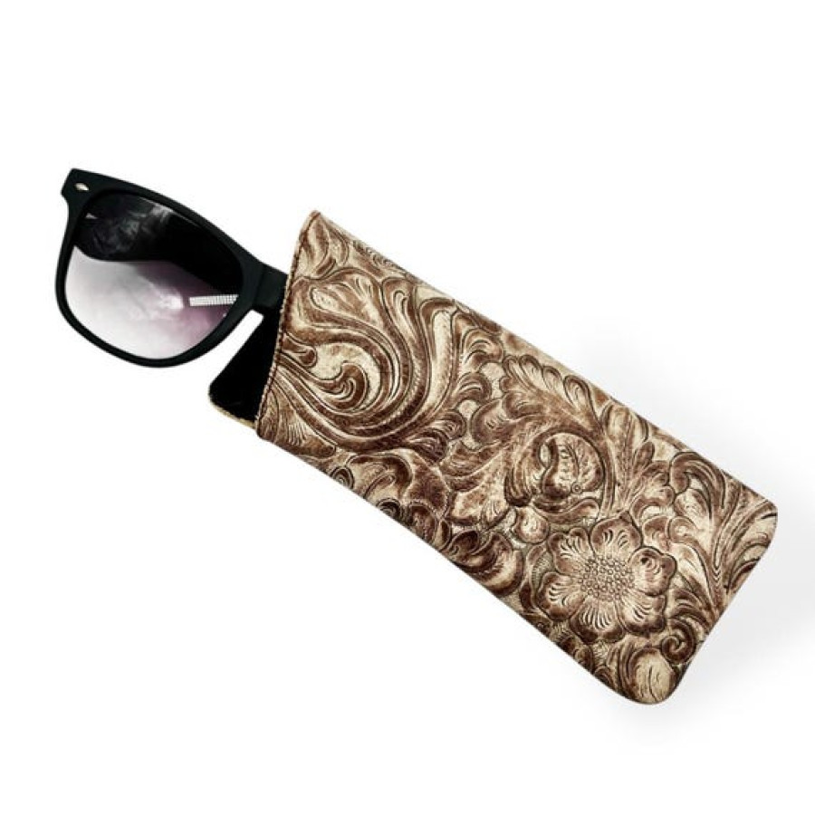 Wildflower Brown Embossed Leather Sunglasses Sleeve made using genuine leather