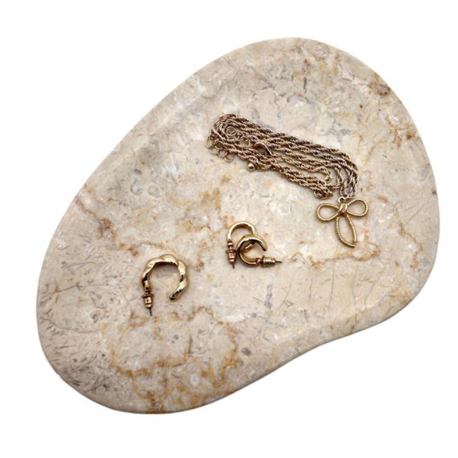 Natural Beige Marble Jewelry Tray Featuring Asymmetric Design