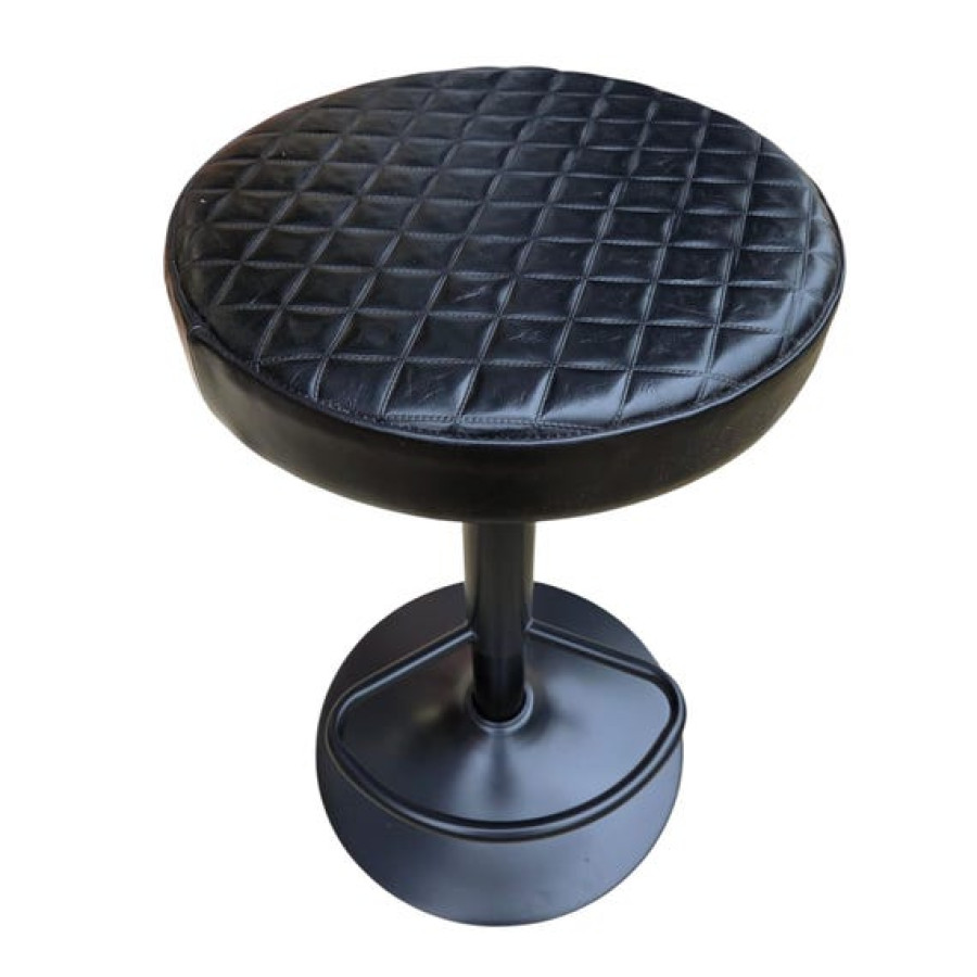 Black Diamond Stitch Genuine Leather Replacement Seat | Handmade Round Stool Replacement Top |