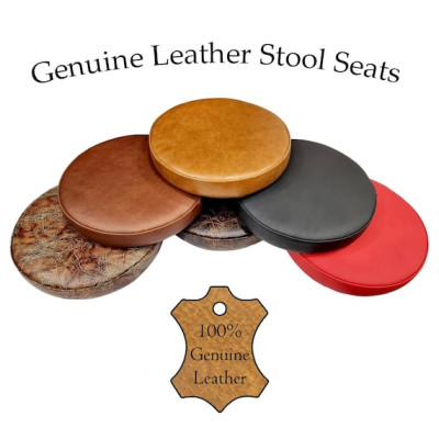 Handmade Genuine Leather Round Bar Stool / Counter Stool Replacement Seat Tops - Various colours Available