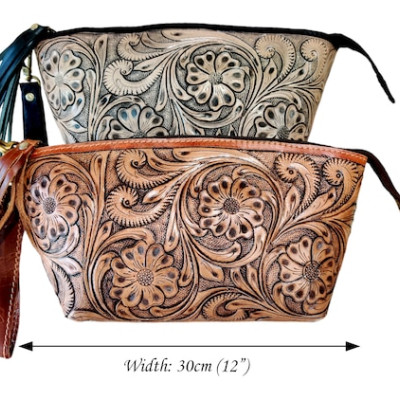 Tooled Leather Clutch | Western Style Women's Clutch | Unique Design Leather purse / washbag