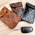 Premium RFID signal-blocking Faraday pouch - Handmade using genuine diamond-stitched leather