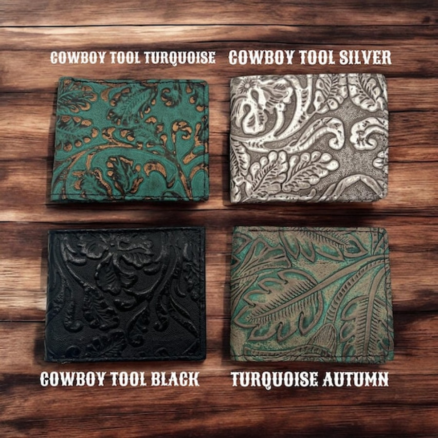 Genuine Leather Embossed Vintage Western Floral Bi-fold wallets - Available in 4 stunning designs