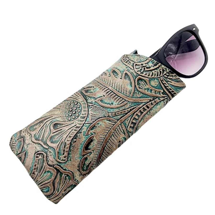Floral Embossed Leather Sunglasses Sleeve made using genuine leather