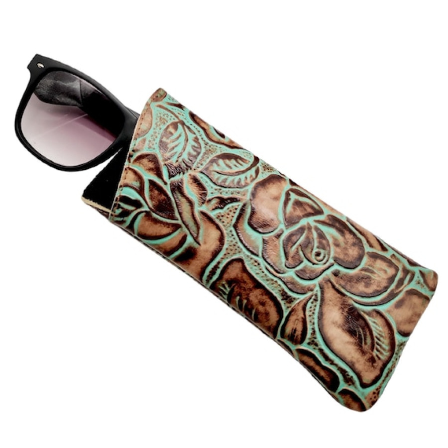 Rose Embossed Leather Sunglasses Sleeve made using genuine leather