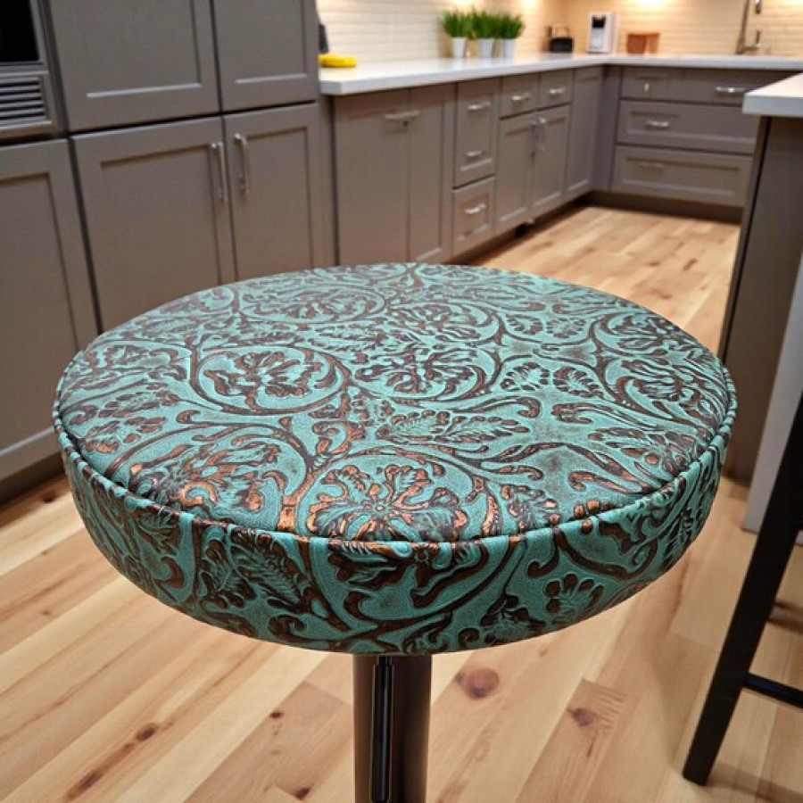 Turquoise Copper Tooled Leather Replacement Stool Seats | For Bar or Countertop 0