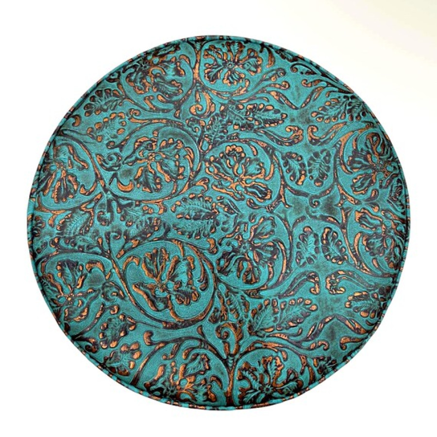 Turquoise Copper Tooled Leather Replacement Stool Seats | For Bar or Countertop 1