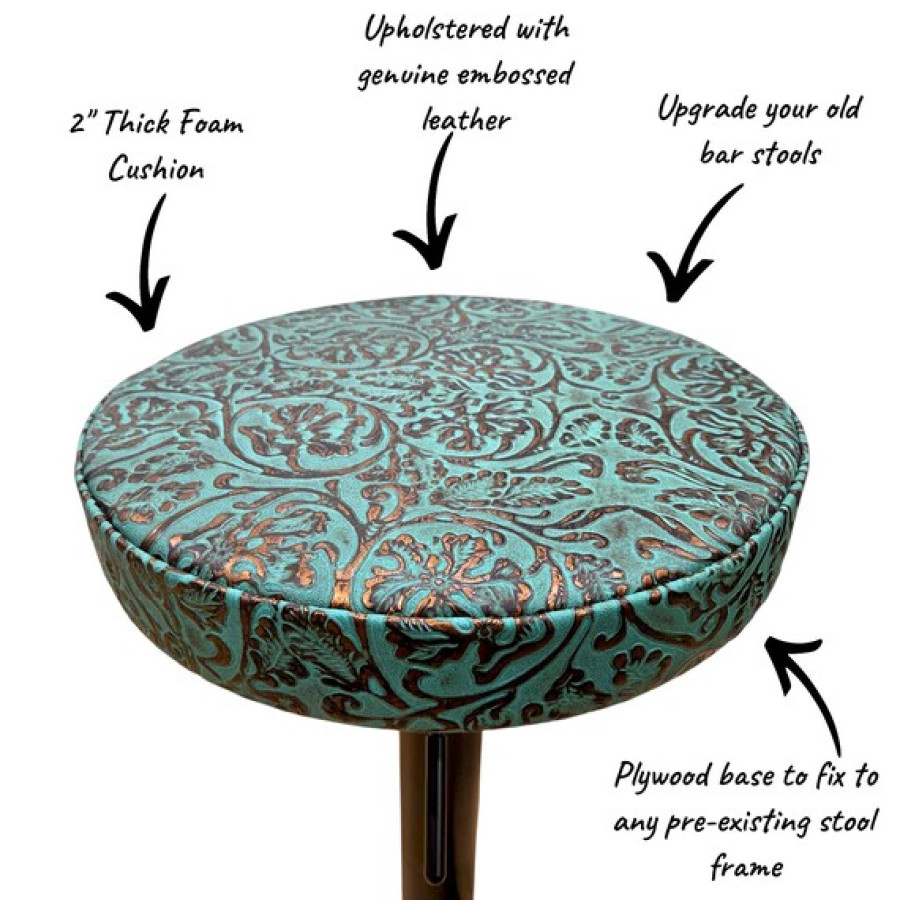 Turquoise Copper Tooled Leather Replacement Stool Seats | For Bar or Countertop 2
