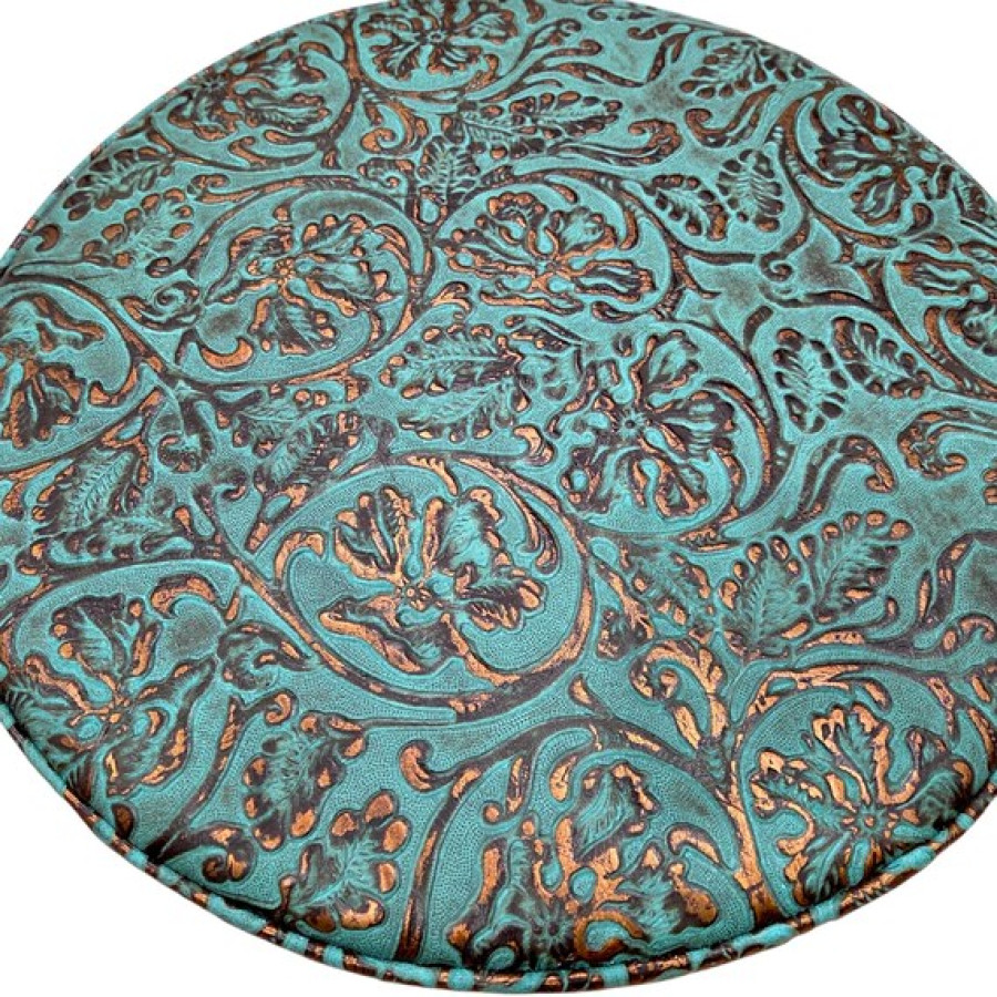 Turquoise Copper Tooled Leather Replacement Stool Seats | For Bar or Countertop 5