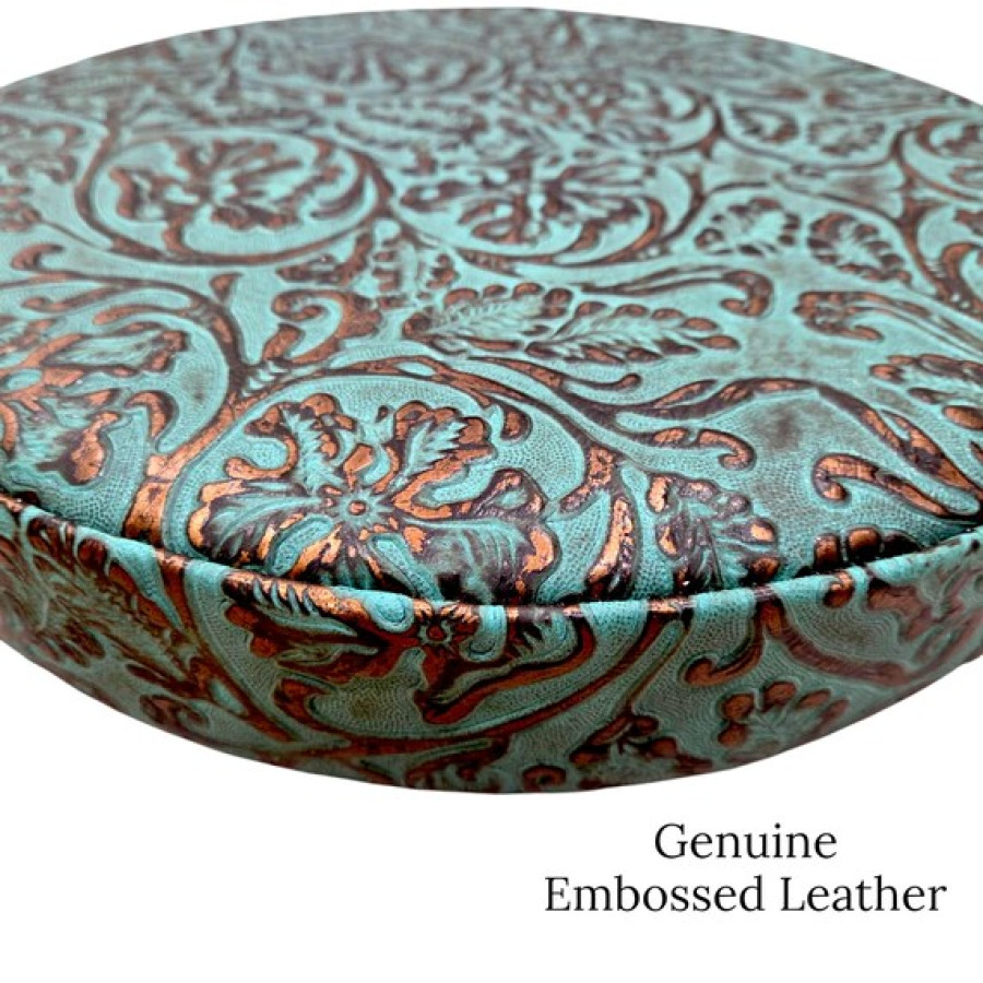 Turquoise Copper Tooled Leather Replacement Stool Seats | For Bar or Countertop 7