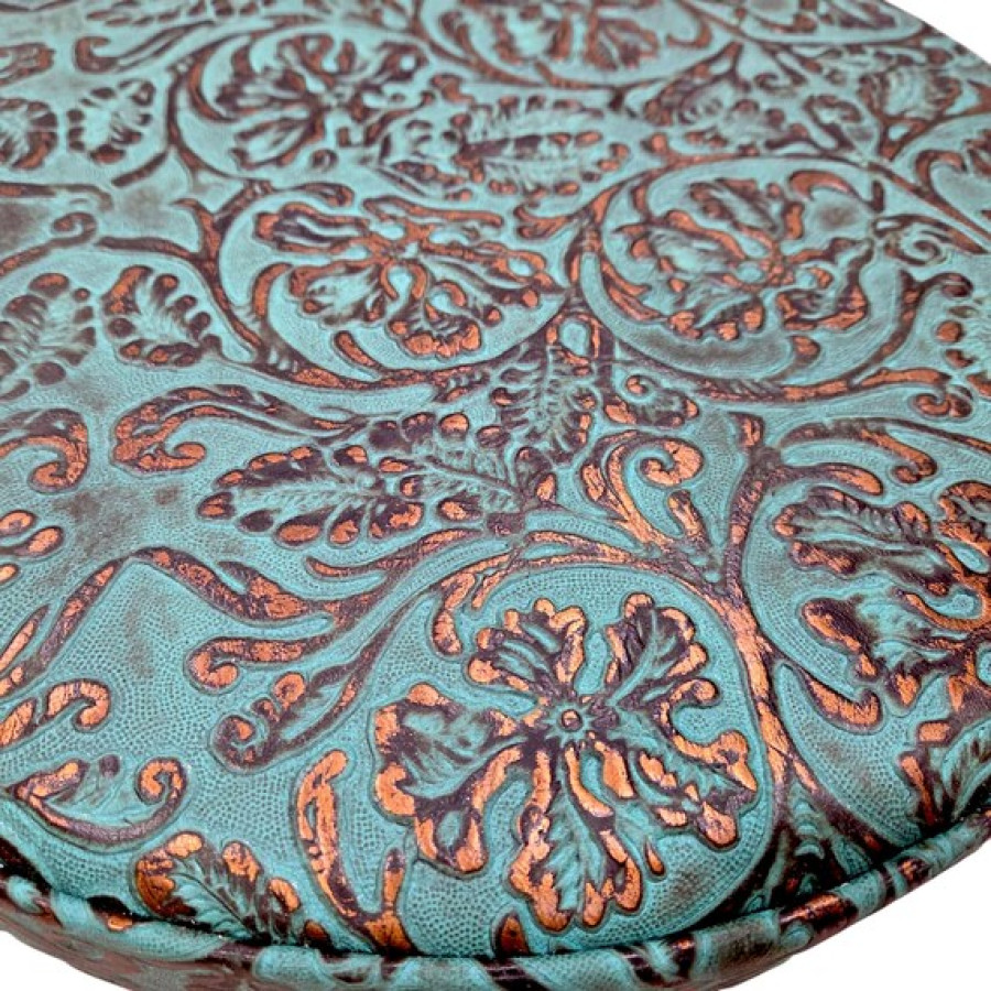 Turquoise Copper Tooled Leather Replacement Stool Seats | For Bar or Countertop 12