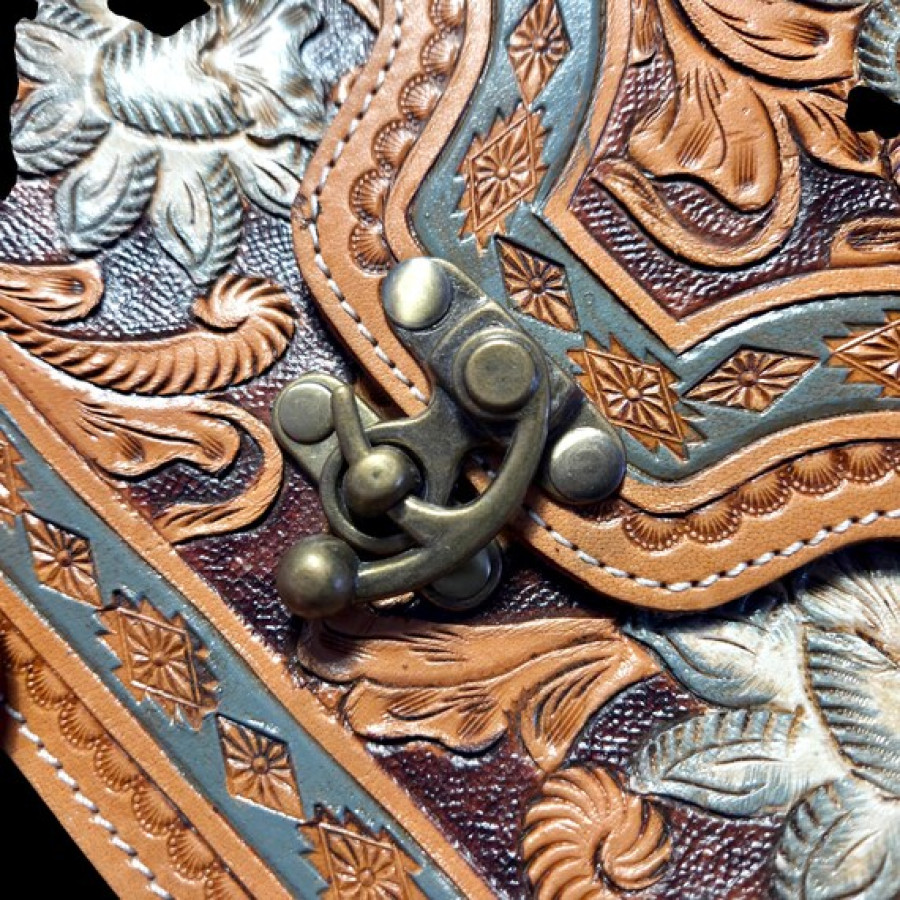 Genuine tooled leather western style cross-body handbag with removable strap 4