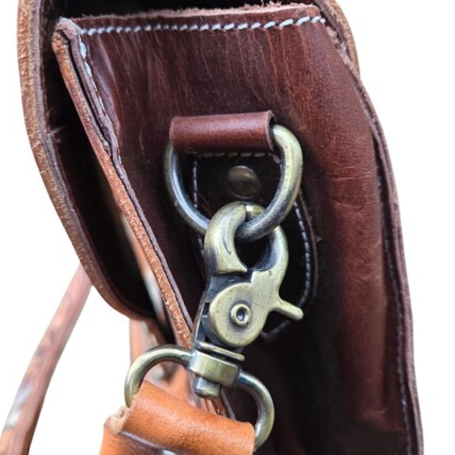 Genuine tooled leather western style cross-body handbag with removable strap 9