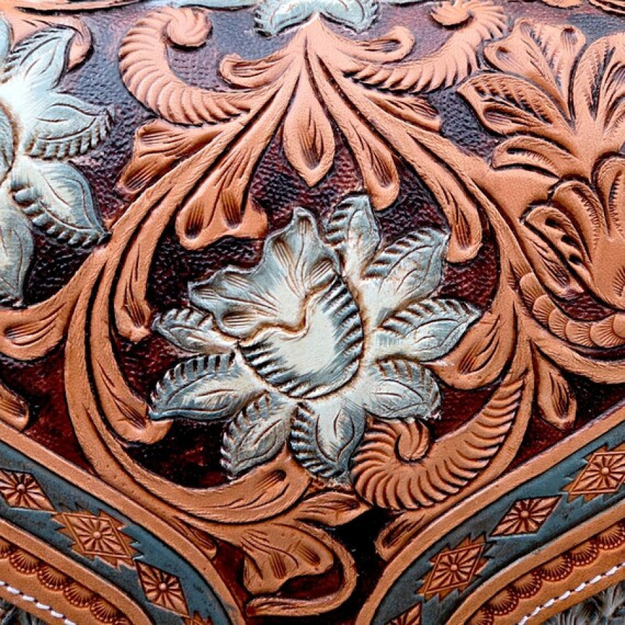 Genuine tooled leather western style cross-body handbag with removable strap 10