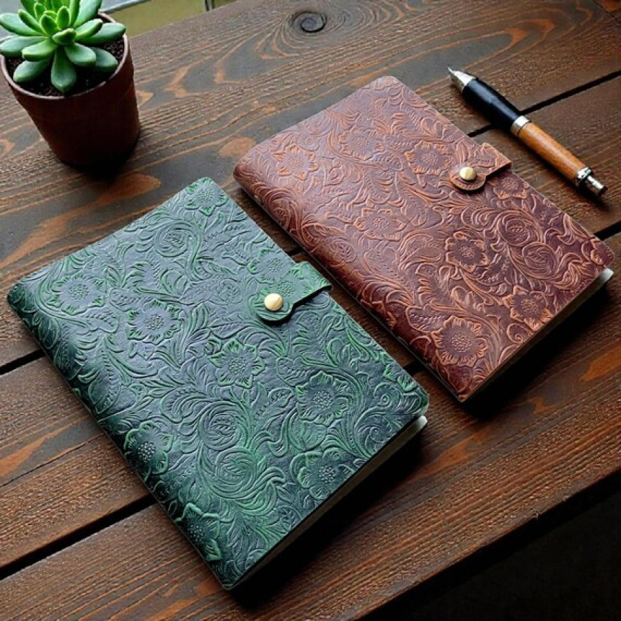 Wildflower Genuine embossed Leather Refillable A5 Notebook Journal 1