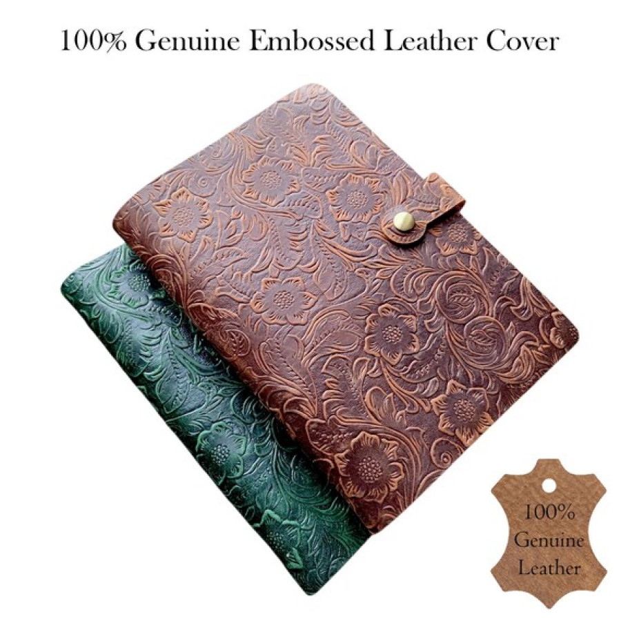 Wildflower Genuine embossed Leather Refillable A5 Notebook Journal 2