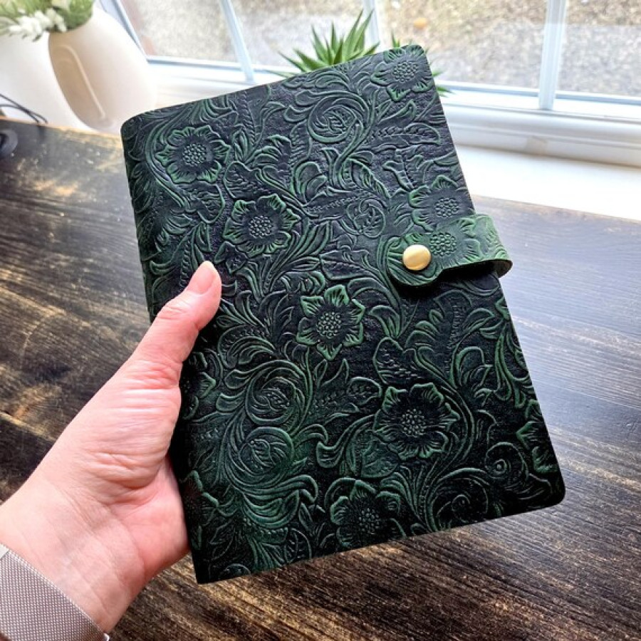 Wildflower Genuine embossed Leather Refillable A5 Notebook Journal 5