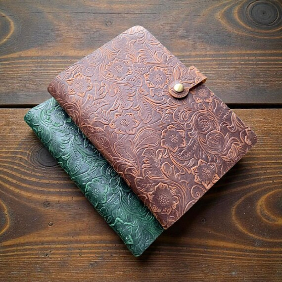 Wildflower Genuine embossed Leather Refillable A5 Notebook Journal 7