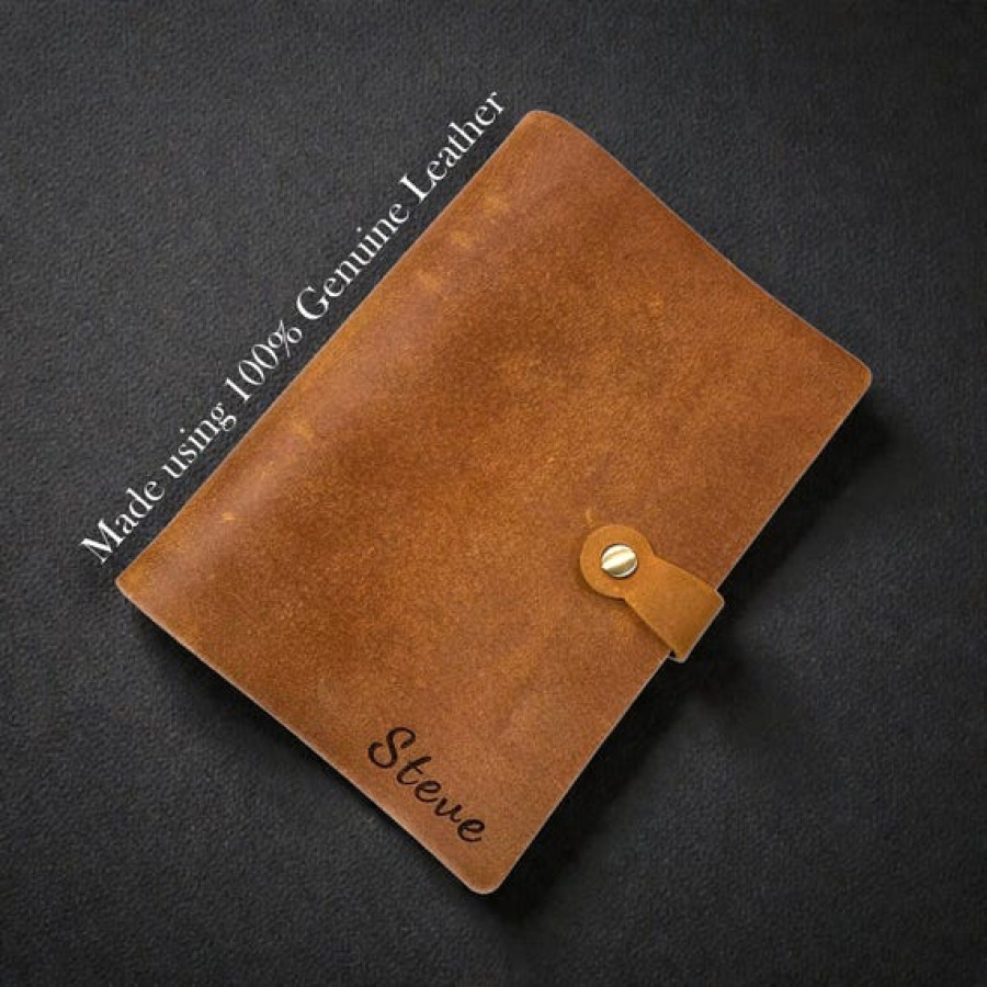 Customised Genuine Distressed Tan Leather Refillable A5 Notebook Journal 1