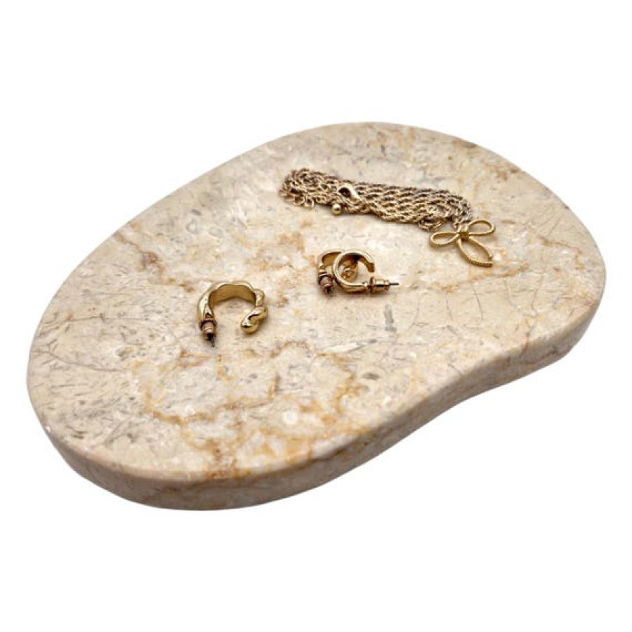 Natural Beige Marble Jewelry Tray Featuring Asymmetric Design 1