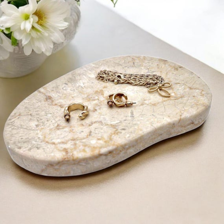 Natural Beige Marble Jewelry Tray Featuring Asymmetric Design 2