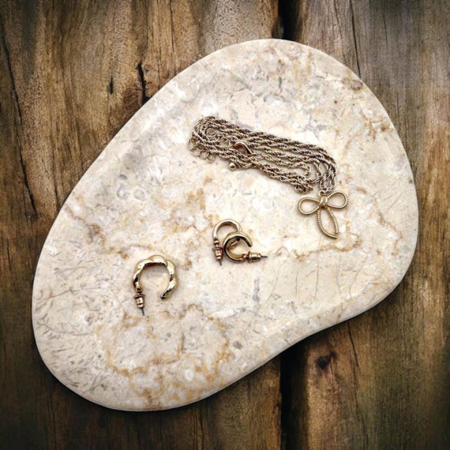 Natural Beige Marble Jewelry Tray Featuring Asymmetric Design 3