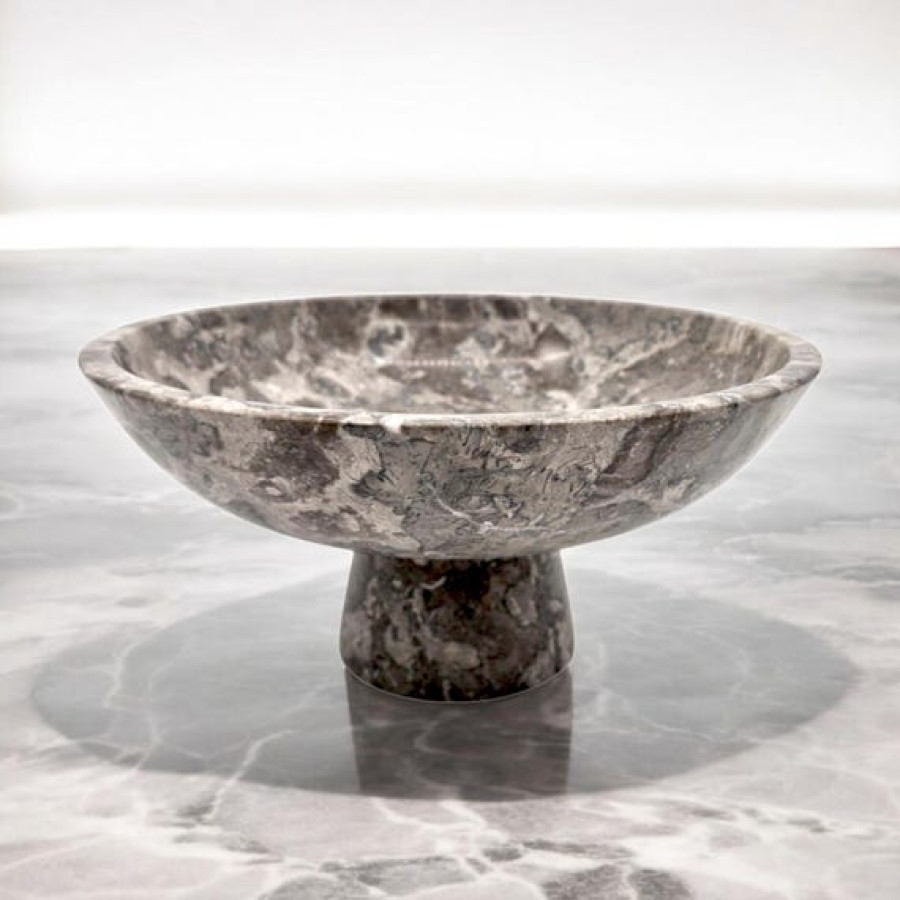 Stunning Large Marble Pedestal bowl | 10" Diameter | In Beige or Grey 0