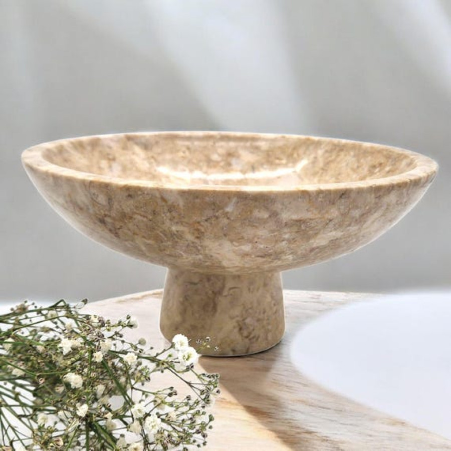 Stunning Large Marble Pedestal bowl | 10" Diameter | In Beige or Grey 5