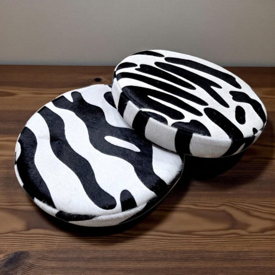 Zebra Style Replacement stool seats | Genuine Cowhide 14" Diameter for Barstools