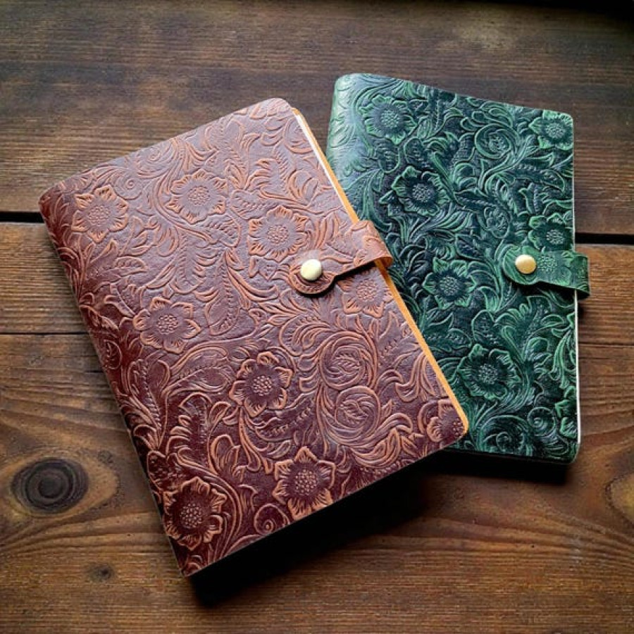 Wildflower Genuine embossed Leather Refillable A5 Notebook Journal