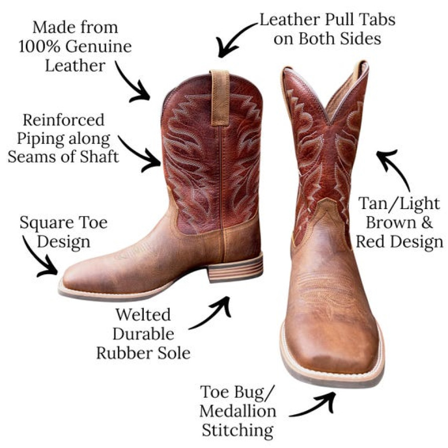 Men's Premium Leather Brown Cowboy Boots with Durable Welted Rubber Sole 3