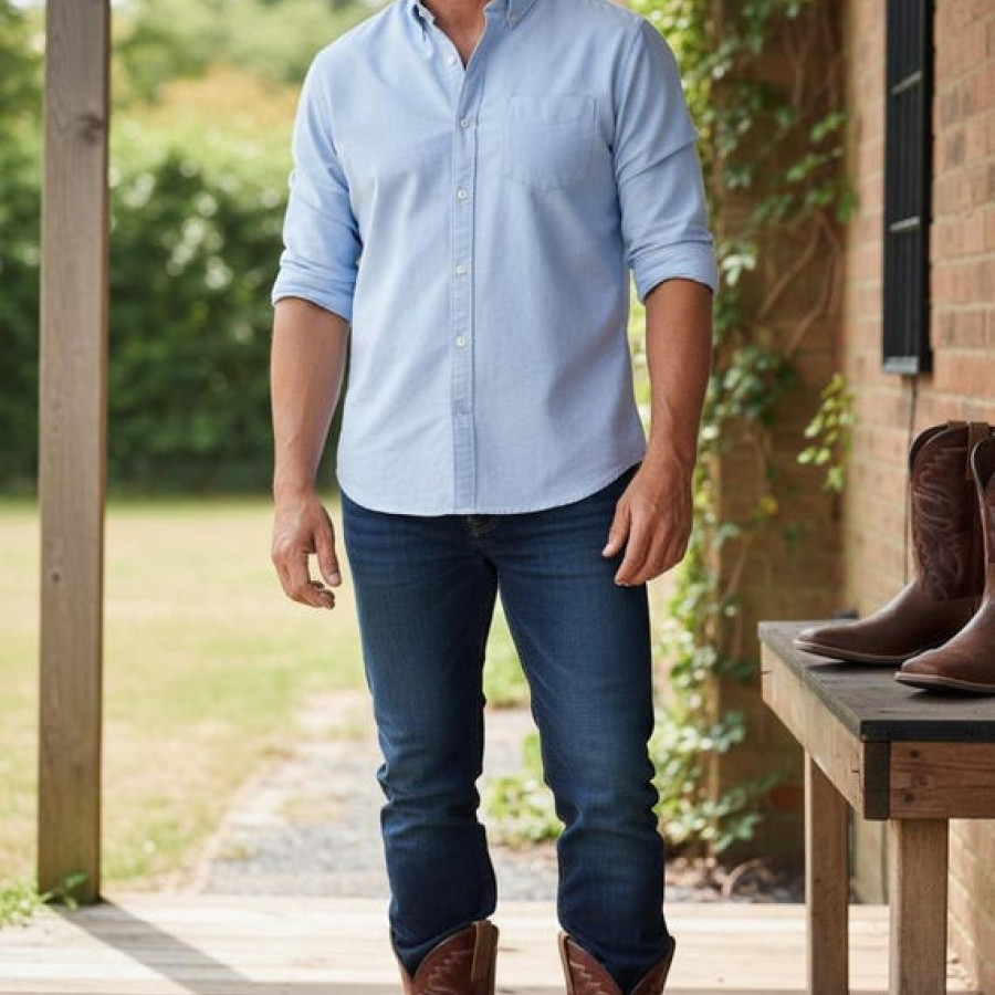 Men's Premium Leather Brown Cowboy Boots with Durable Welted Rubber Sole 11