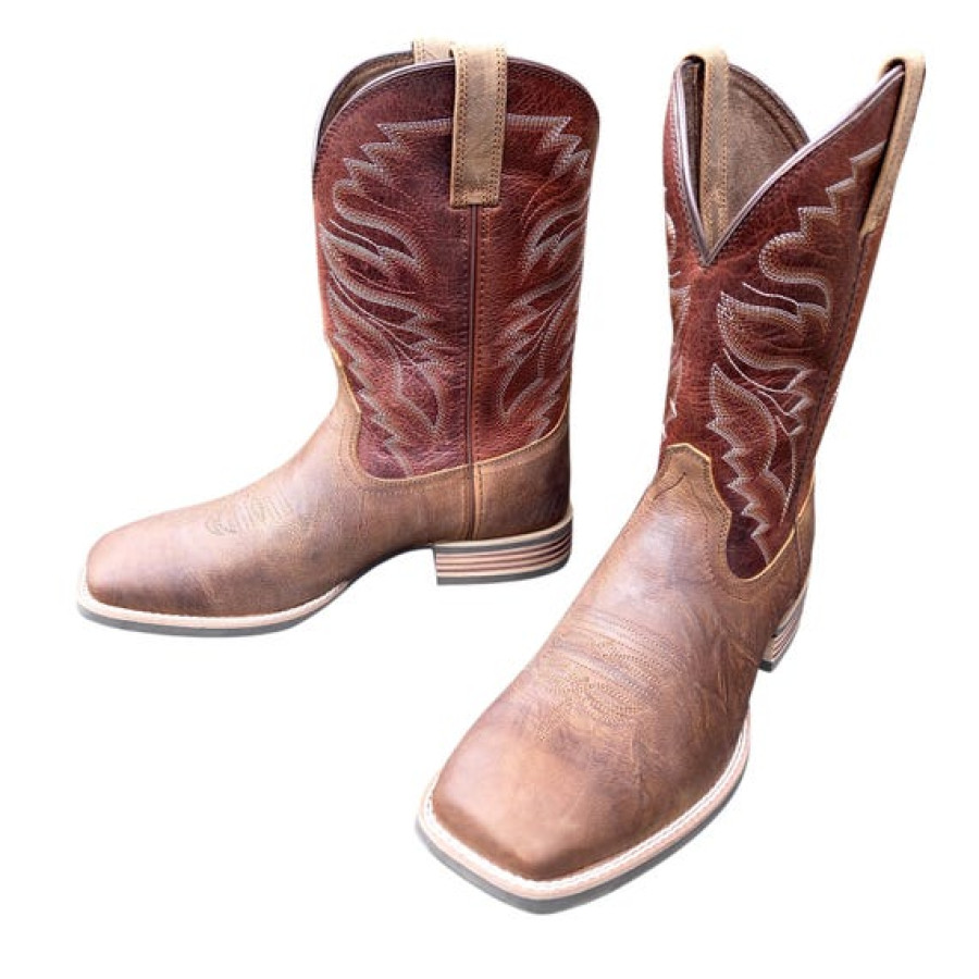 Men's Premium Leather Brown Cowboy Boots with Durable Welted Rubber Sole 13