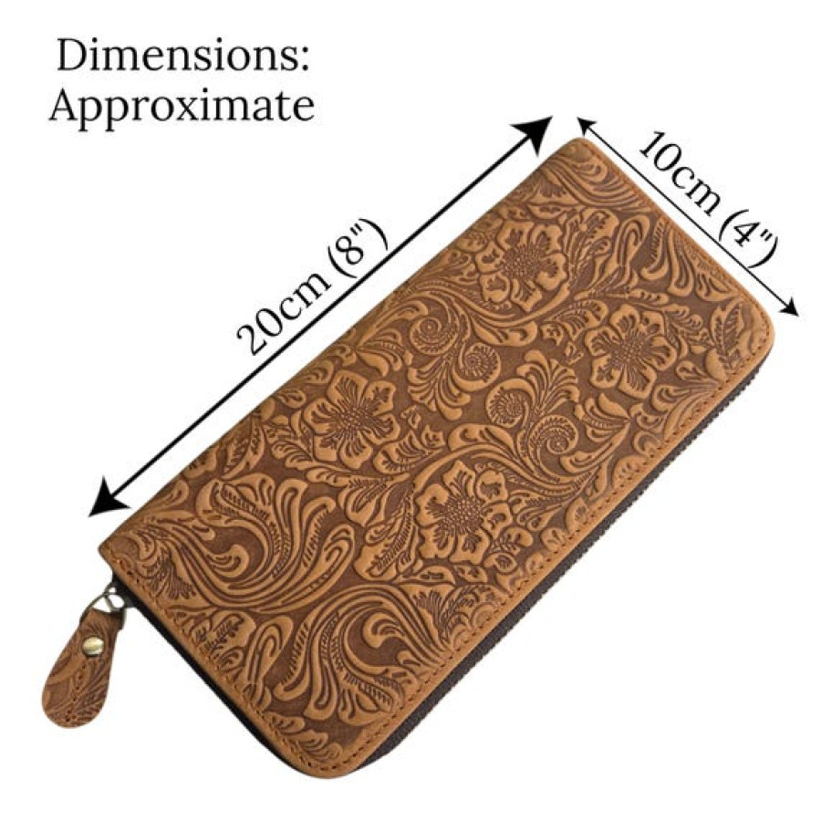 Tooled Leather Women's Wallet | Genuine Leather Purse | Zip Around Style | Floral Design 3