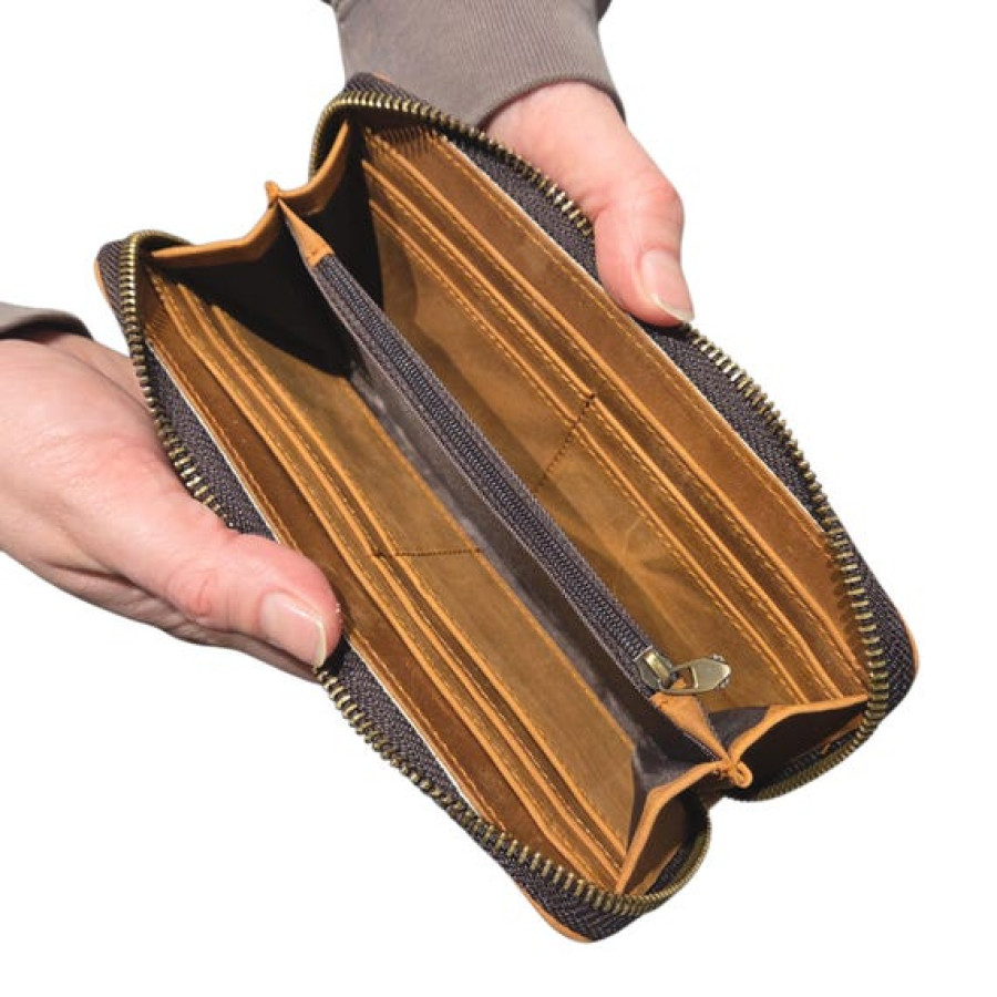 Tooled Leather Women's Wallet | Genuine Leather Purse | Zip Around Style | Floral Design 8