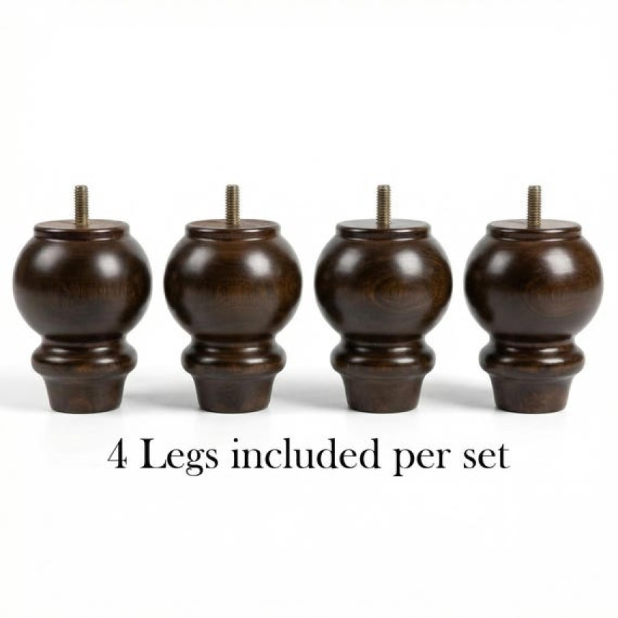 Set of 4 Round Walnut Furniture Legs for Footstools, Cabinets, Ottomans and Chairs 1