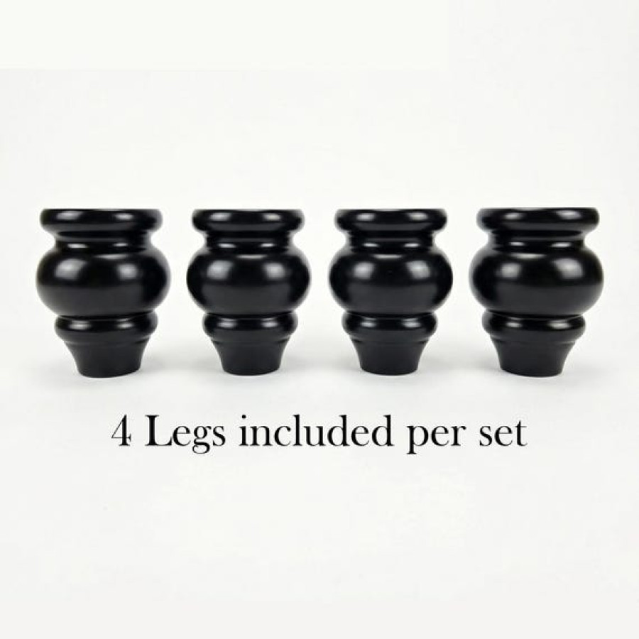 Set of 4 Round Black Furniture Legs for Footstools, Cabinets, Ottomans and Chairs 1