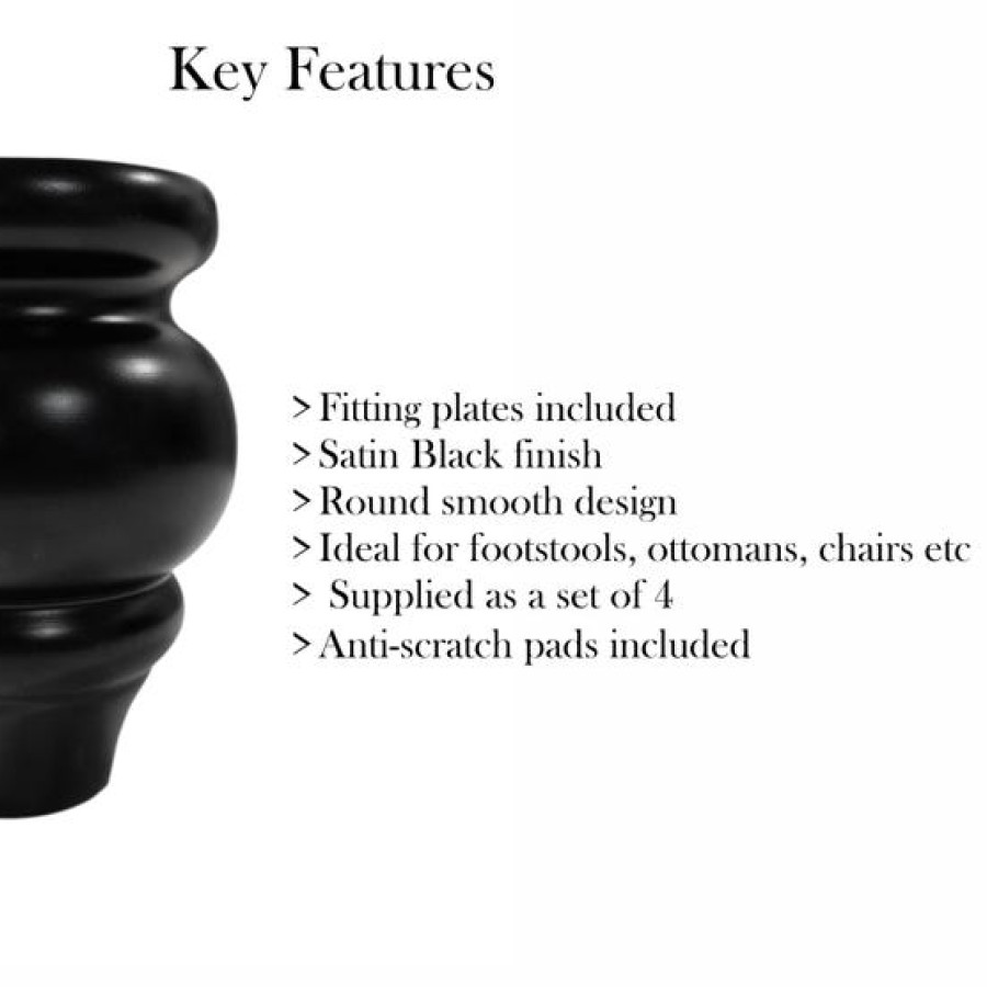 Set of 4 Round Black Furniture Legs for Footstools, Cabinets, Ottomans and Chairs 8