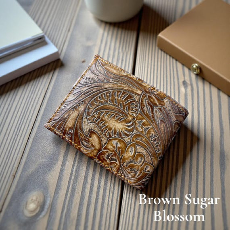 Embossed Genuine Leather Bi-fold Men's Wallet - Brown Sugar Blossom 1